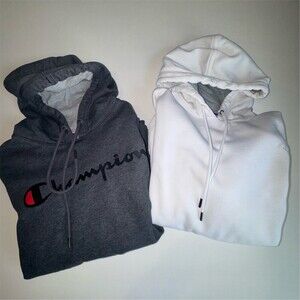 Champion Hoodie Bundle Men's XL (2) Pullover Sweatshirts‎ Gray + White Athletic